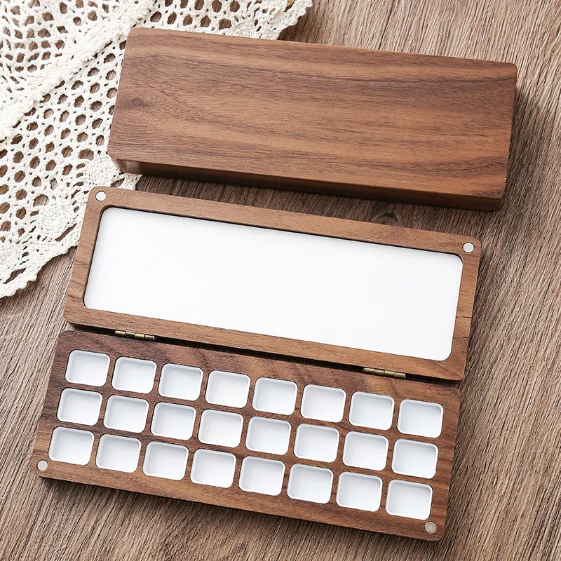 YOGO  Retro Walnut Wooden Palette Box Magnetic Lid Empty Wood Watercolor Palette With 9/ 12/ 24 /36 Pans Grids for Water Color