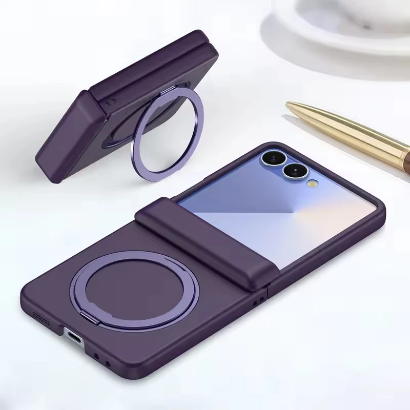 product matte sink feeling hinge protection 360 ring magnetic holder kicks stand shockproof pc cover for samsung z flip 7 phone case-3