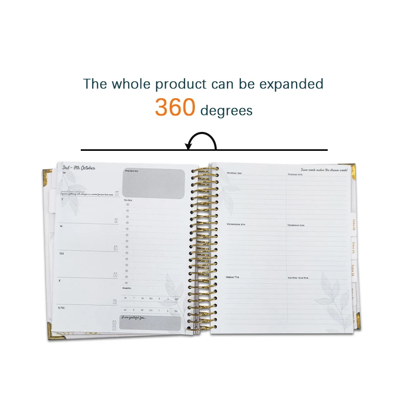Custom Spiral Binding A4 A5 Gold logo Journal PlannerJ Daily Weekly Self Care Journal Fitness Planner Book supplier