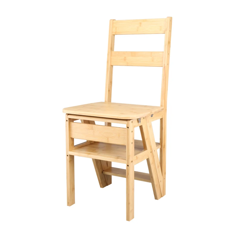 Folding 2in1 Chair Ladder Bamboo Stepper Ladder Chair For Warehouse And