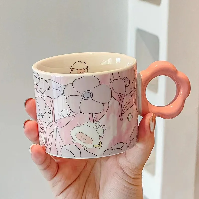 Ensemble Tasses à Café Céramique 500ml Motif Floral - Grandes Tasses Pour Café, Thé Et Cadeaux