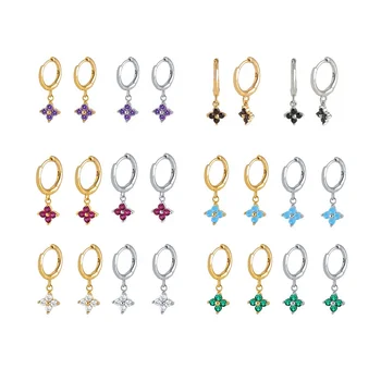 Hot Styles Purple Black Flower Earrings Cartilage 925 Sterling Silver Jewelry Snowflake Zircon Crystal Hoop Earrings