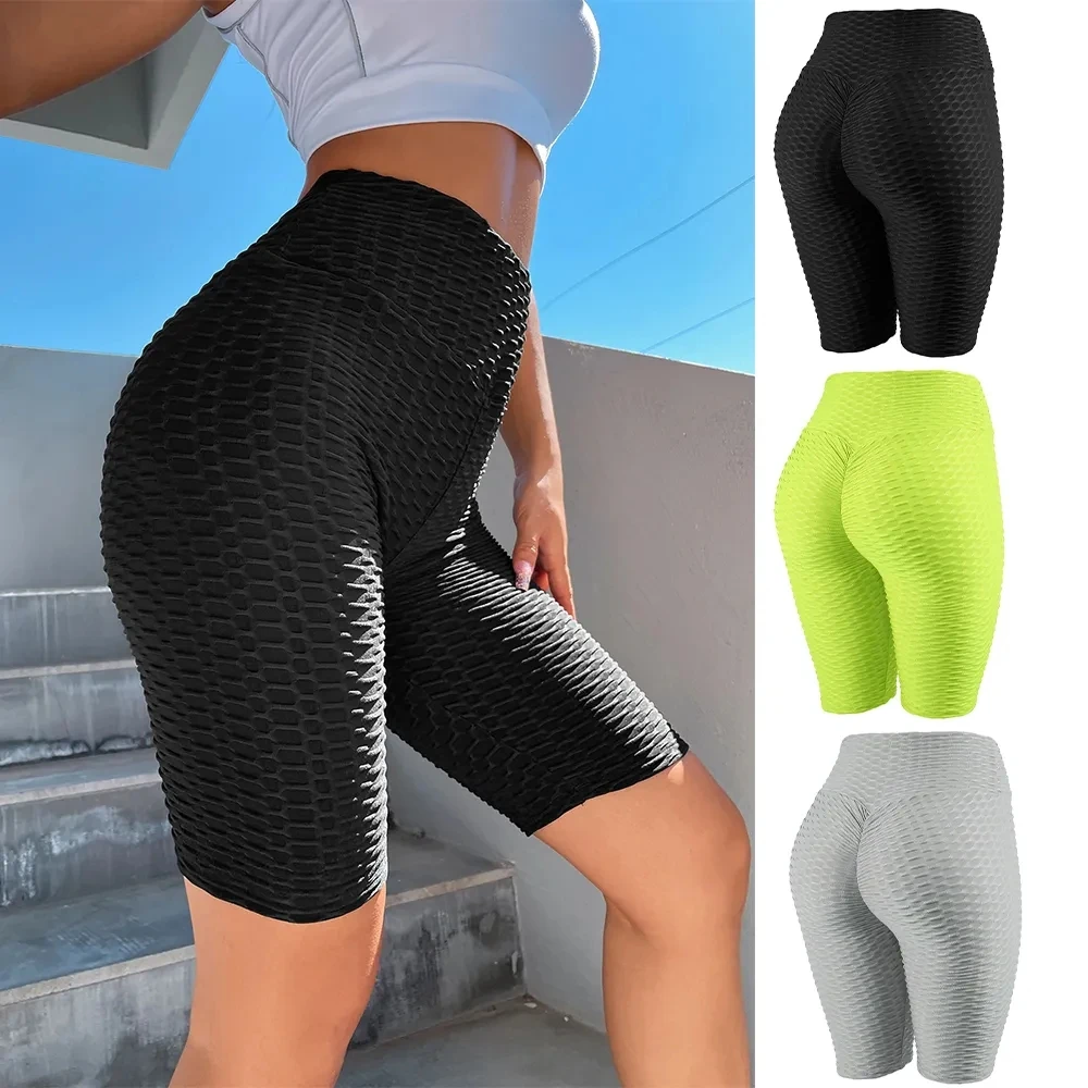 Scrunch Butt Sports Shorts Waben strukturierte breite Taille Biker Shorts Anti Cellulite Plain kurze Leggings Laufhose Alibaba