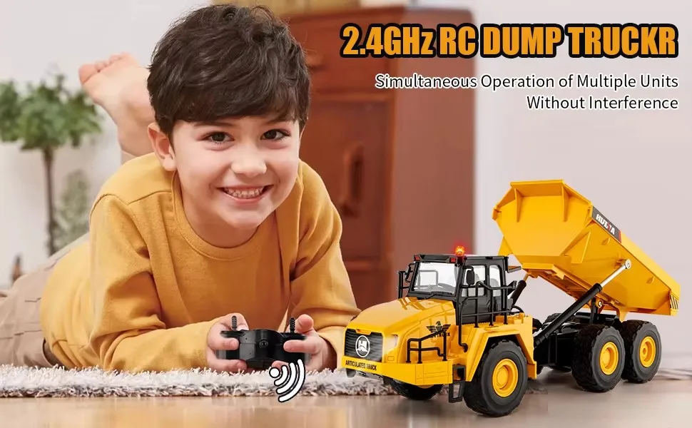 Huina 1553 Engineering Truck 1/16 11CH 2.4G Electric Sound and Light Alloy Metal Dump Car RC Die-cast Radio Control Model Truck