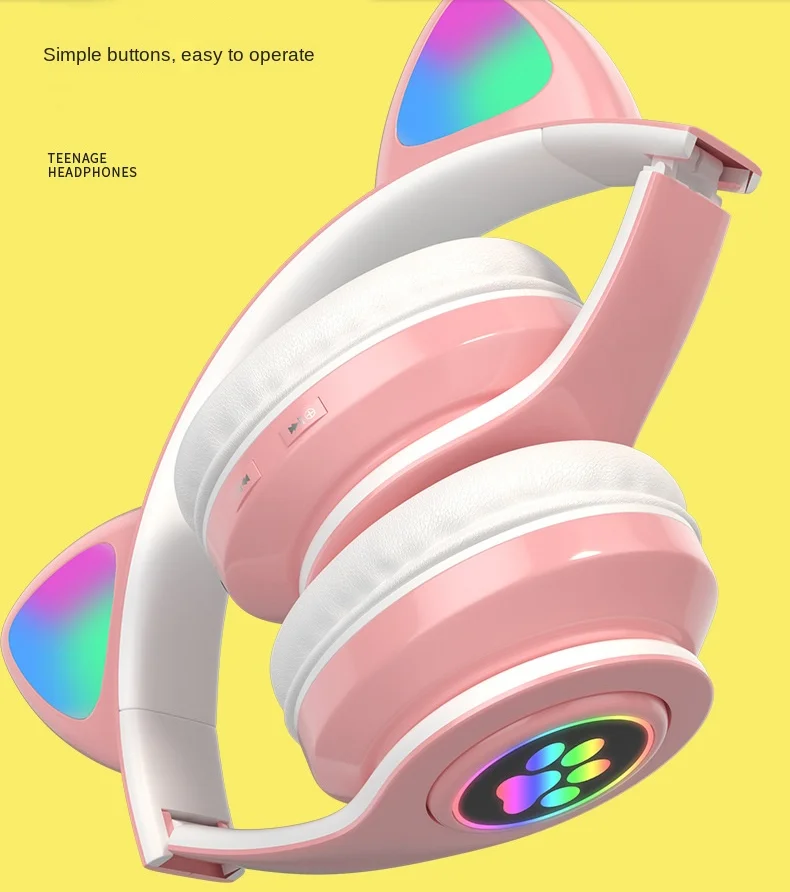B39 Headsets Women Kids Children Cute Cat Ear Headphones Headset LED Glowing Foldable Cat Ear BT5.0 Earphone Wireless Headphones - ANKUX.COM