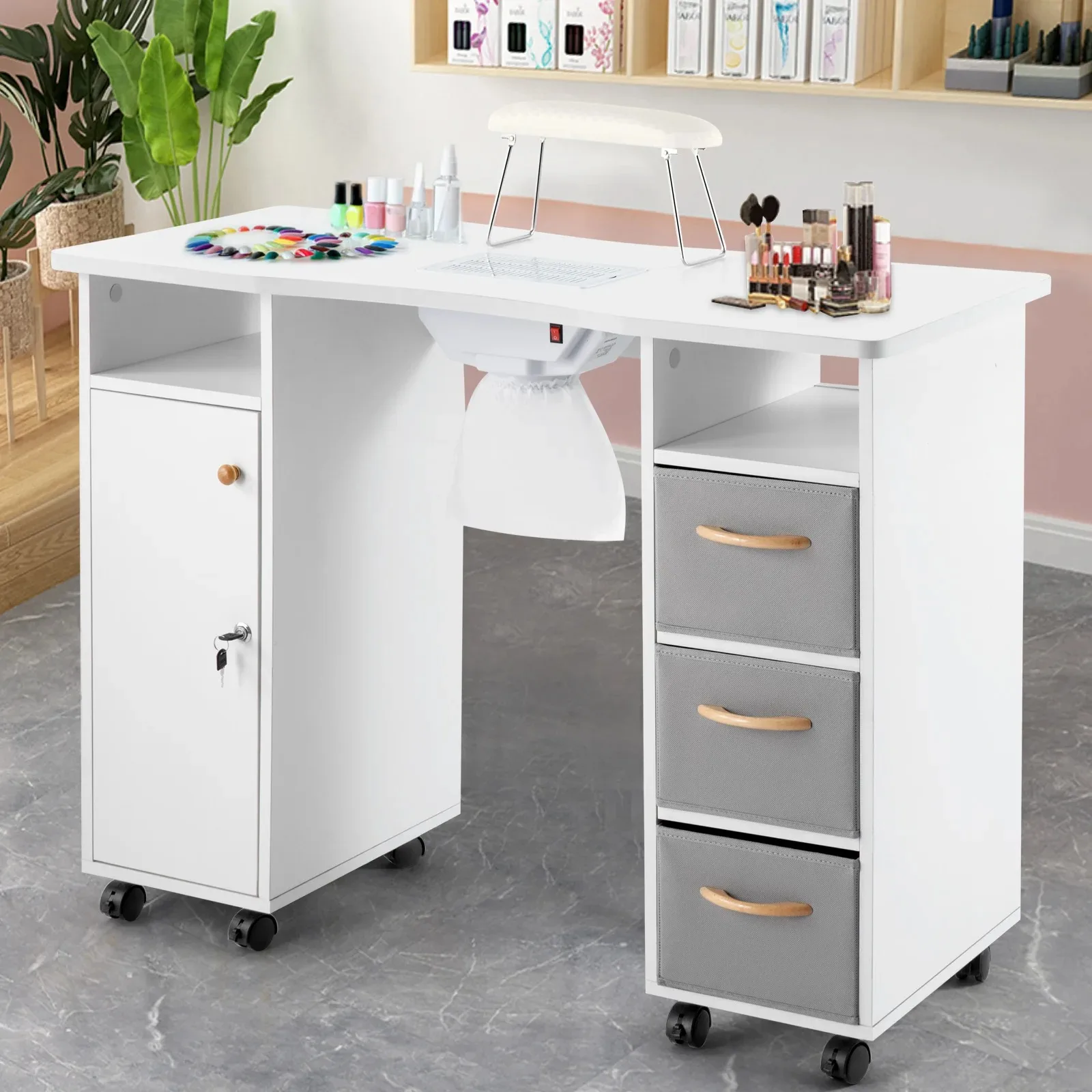 Professional Multi-Functional Modern Wood Nail Table Station Fashionable Beauty Salon Furniture Drawer for Living Room Hospital