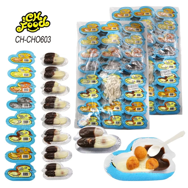 Wholesale and Custom Cheap Snack Food Chocolate Biscuits Cartoon Duck Shape Candy Toy for Kids