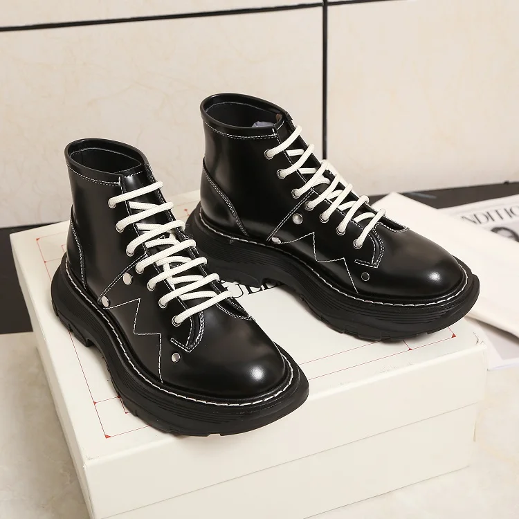Women Oxford Shoes Black Oxford High Tops Platform Women Casual Shoes Lace Up Fashion Sneakers