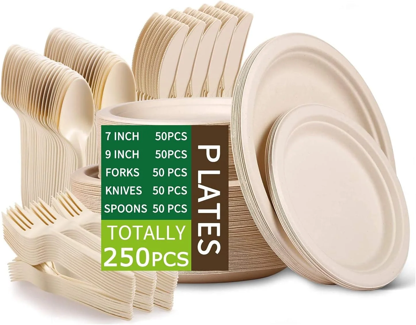 Eco-friendly Disposable Paper Plates 250 Sets of Bagasse