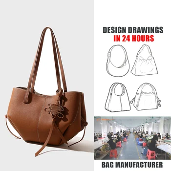 Factory Custom Brand Design OEM 2025 Lady High Quality Large Capacity Daily Vintage Genuine Leather Shoulder Tote Bag for Women