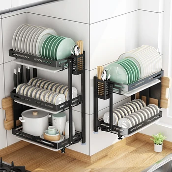 Kitchen Organizer Rack 3-Tier Plate Organizer Dish Cabinet Hanging