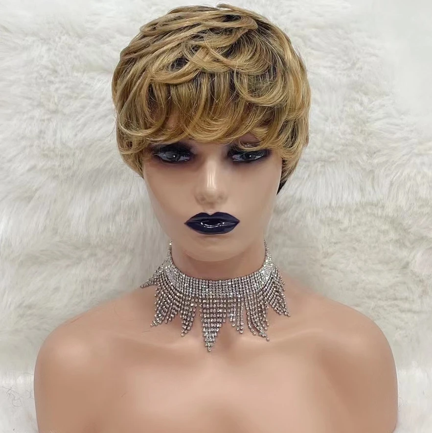 Factory Outlet Pixie Cut Ombre 1B30 Human Hair Wig Machine Made Cheap Pixie Cut Short BOB Human Hair Wigs