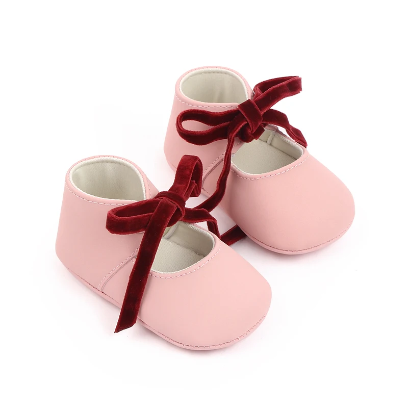 product korean baby hollow velvet bow front lace up walking shoes soft soled suede princess shoes for baby girls-5