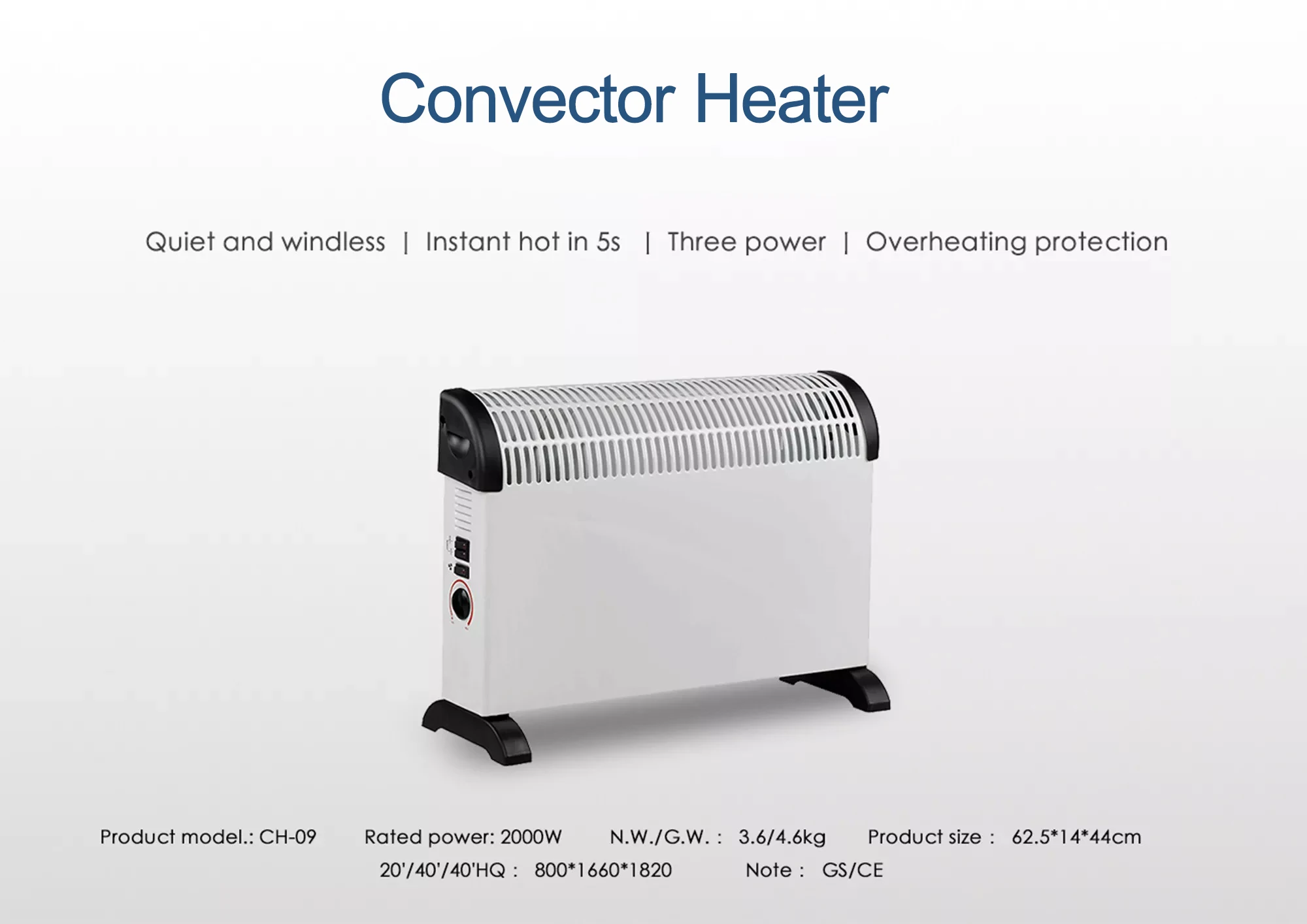 Wholesale Electric Convector Heater 750 / 1250 / 2000 Watt