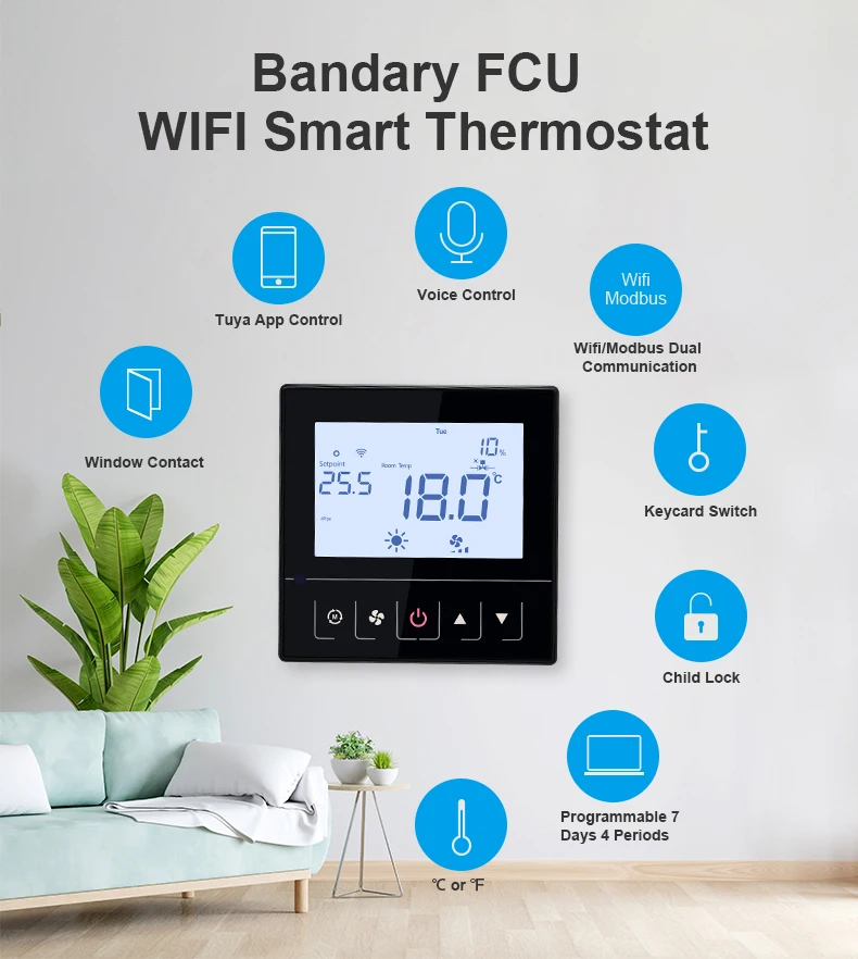 Bandary google nest alexa digital room adjustable temperature modbus wireless wifi smart thermostat 230V factory