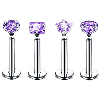 4Pcs/Set Star Heart Square Ear Helix Stud Crystal Cartilage Piercing Tragus Earring Labret Monroe Ring Lip Piercing Jewelry 16G