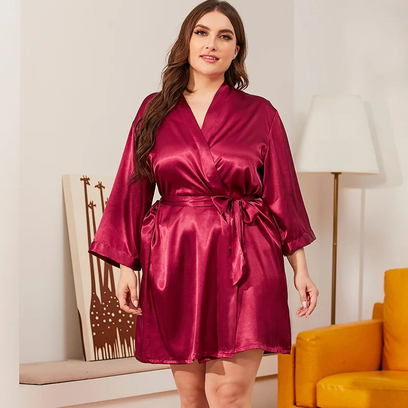 Big Size Nightgown Long Silk Satin Robe Pajama Night Wear Sleep Set ...