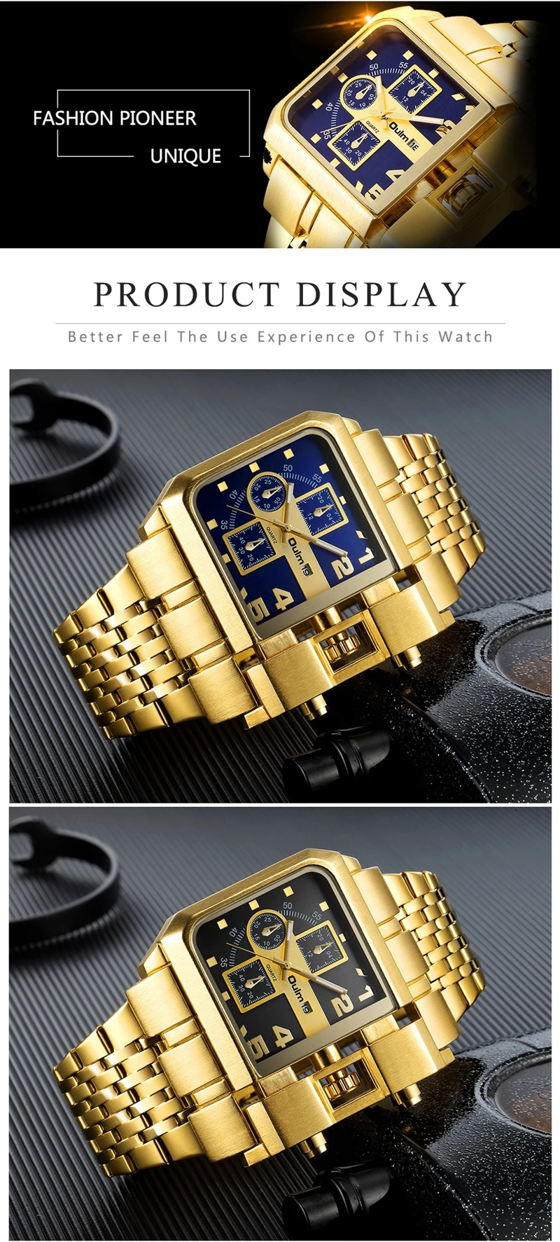 OULM 3364 Orologi da Polso da Uomo di Marca Superiore con Design Originale Rettangolare Unico e Quadrante Largo con Cinturino in Pelle