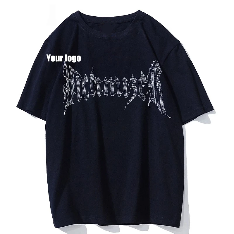 Fashion Luxury Hot Fix Rhinestone Tshirt Printing Heat-transfer Printing Design logo Pattern Short Sleeve Casual Tshirts Custom