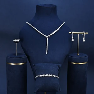 BRIDETALK White Gold Plated Classic Simple Brass Copper Zircon Necklace Set for Everyday Holidays Parties Weddings Gifts