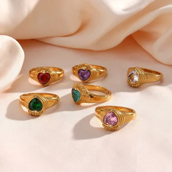 Stainless Steel Green Zircon Ring Luxury Fashion Y2K Jewelry Rings For Women