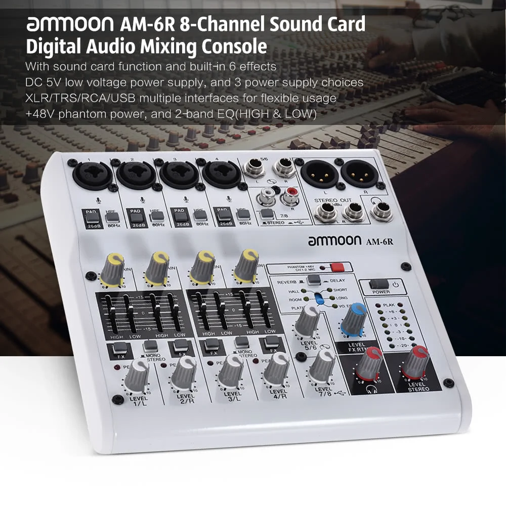 Sound Card Ammoon Mixer Channel Ammoon 80S-USB 8-Channel Digtal