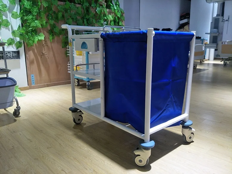 Hospital Equipment Stainless Steel Dirty Linen Medical Waste Trolley with Wheels