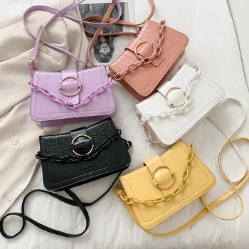 2022 New Fashion Korean Women's Chain Handbag China Wholesale PU Ladies Shoulder Bag Stone Lock Messenger Bag