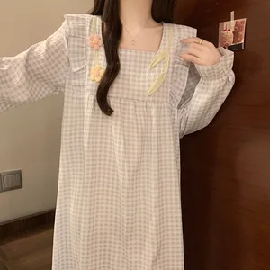 Autumn Japanese Style Plus Size Women's Floral Princess Pajamas Long Sleeves Breathable Cloud Cotton Loungewear Elastic Waist