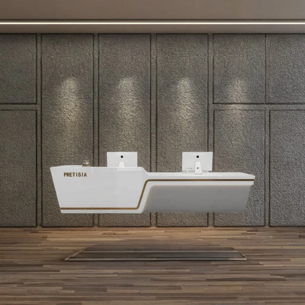 Modern Wood Panel Reception Desk Cashier Counter for Beauty Salons Hotels Offices Clinics Retail Stores Commercial Furniture 4