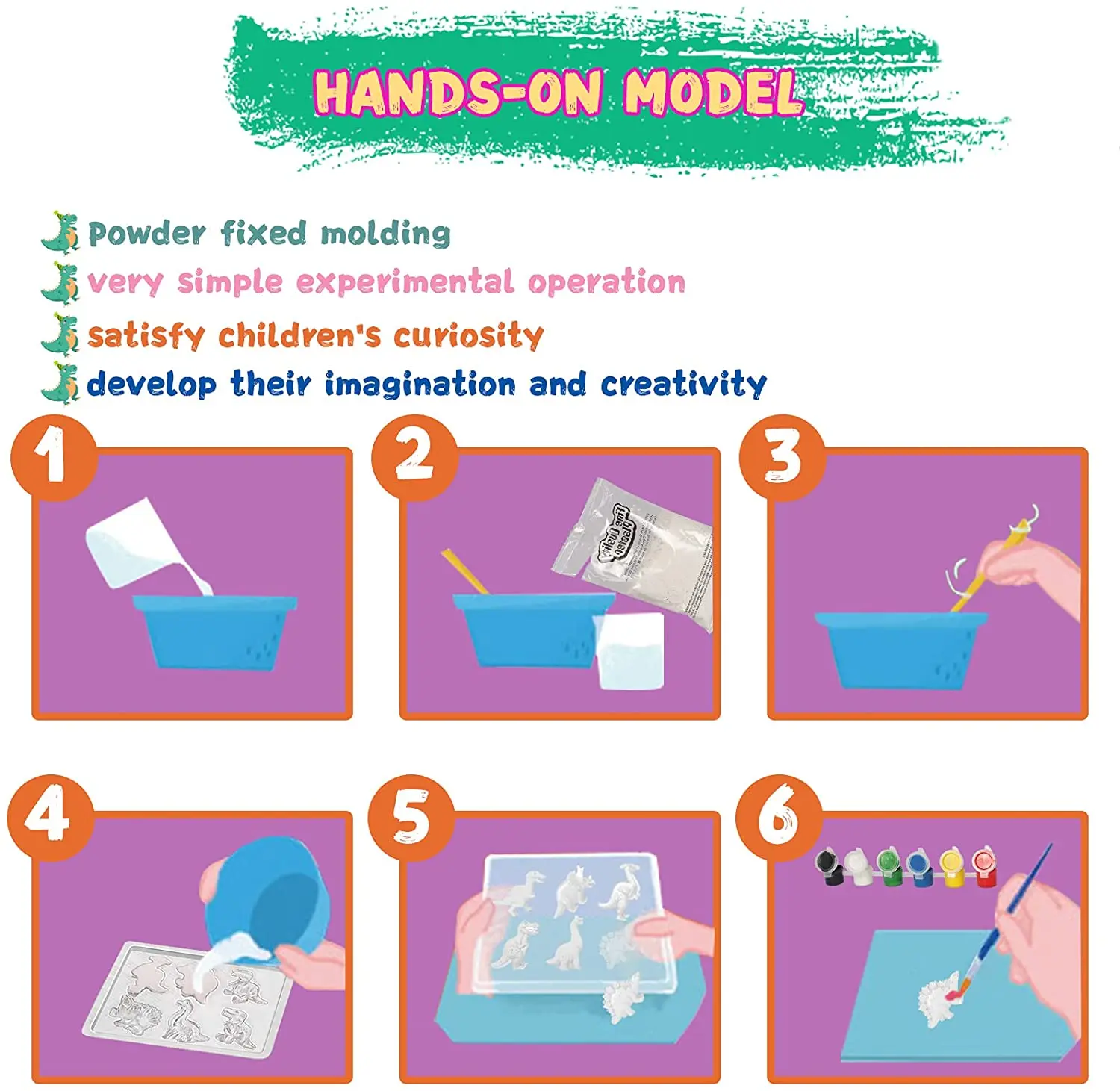 Детская игрушка для рисования, набор цветов для рисования динозавров, форма для динозавров «сделай сам», Детские Поделки, набор для рисования, подарок для девочек и мальчиков