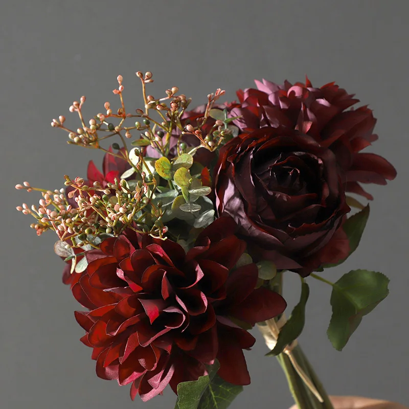 人造花22秋束婚礼干人工大丽花和玫瑰大花束 Buy 人工大丽花 干燥仿真花 仿真花大product On Alibaba Com