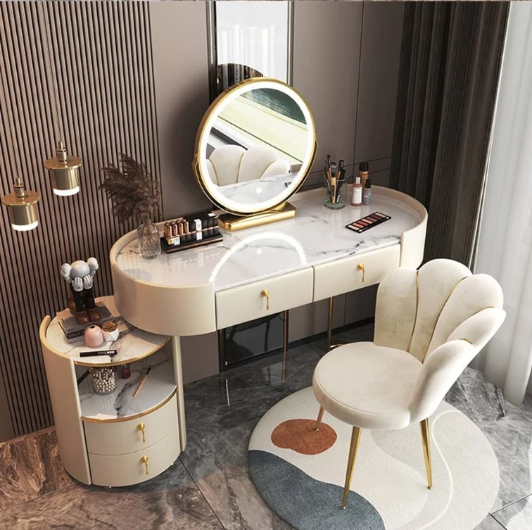Nordic Dressing Table With Mirror and Stool for Bedroom Dressing Table With 3 Light Effect LED Mirrors Gold Iron Dressing Table Nordic Dressing Table With Mirror and Stool for Bedroom Dressing Table With 3 Light Effect LED Mirrors Gold Iron Dressing Table