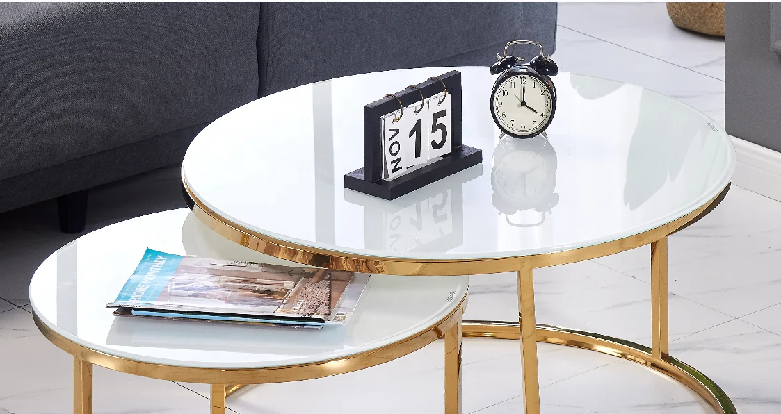 Round Coffee Table Set of 2 Modern Furniture Side End Table for Living Room Glass Luxury Coffee Tables