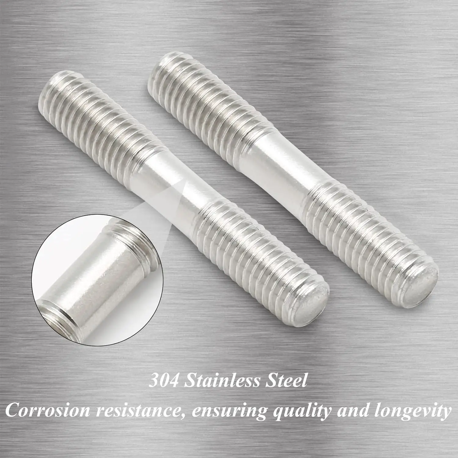 Uxcell 304 Stainless Steel Double End Thread Tight Adjustable Push Rod Stud M10x200mm 5pcs