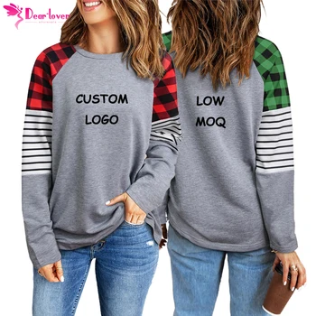 Dear-Lover Custom Logo Wholesale Christmas Plaid Pumpkin Graphic Pullover Female Cute Women Knitted Ladies Long Sleeve Tops