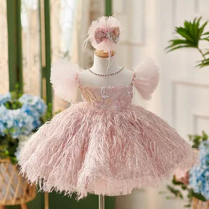Luxury Sequin Baby Girl Princess Gauze Tutu Dress Puff Sleeve Party Pageant Wedding Dress Girls Clothes for Kids