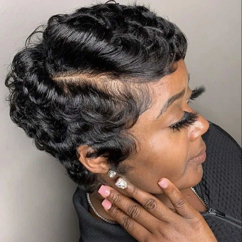Burgundy 99J Red Color Lace Front Short Bob Wig Human Hair Pre Cut Loose Bouncy Wave Pixie Cut Frontal Wigs Preplucked_voghion.com