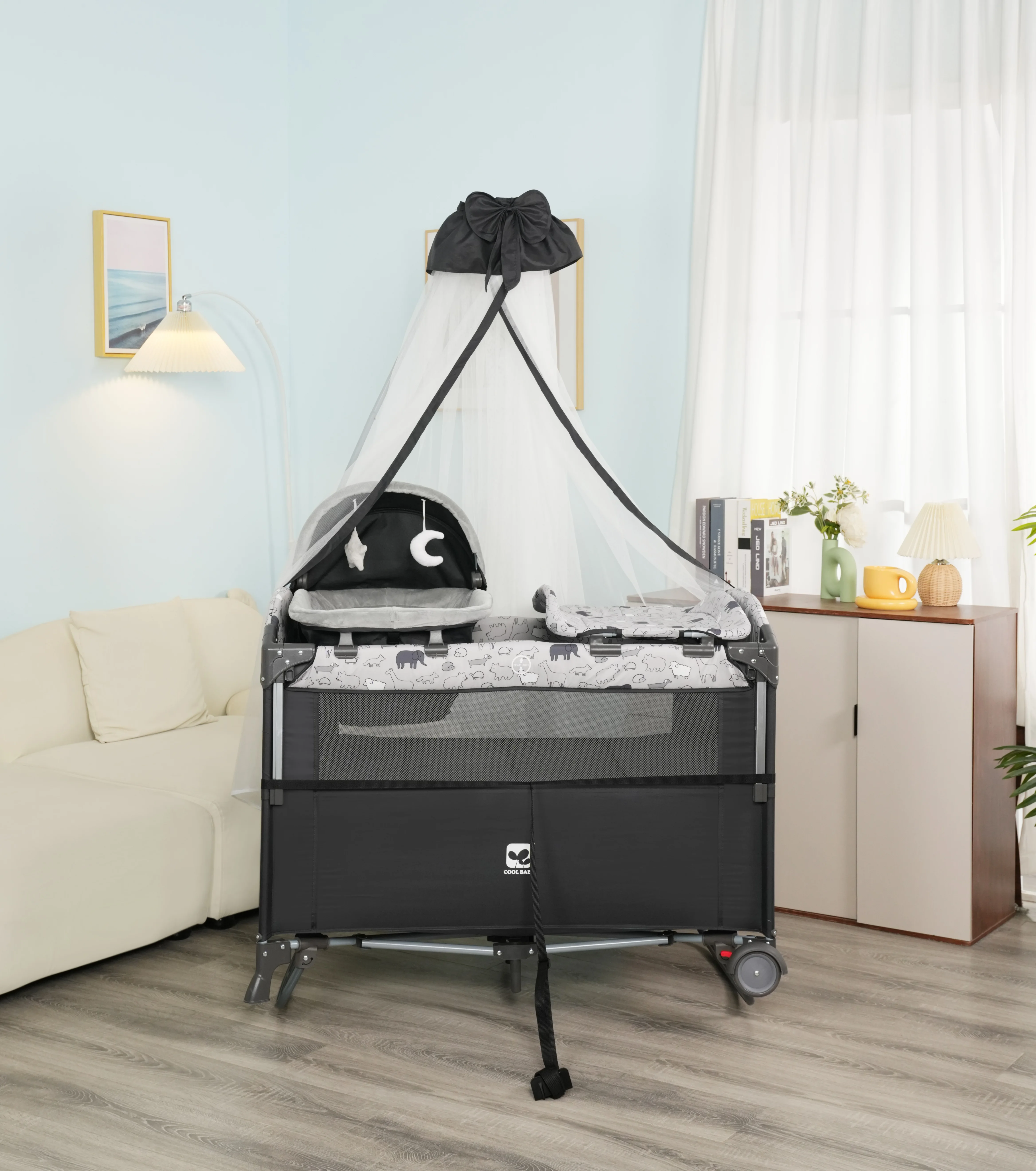 P961XL02 Cool Baby Infant Bassinet Foldable Baby Playpen With Diaper Changer supplier