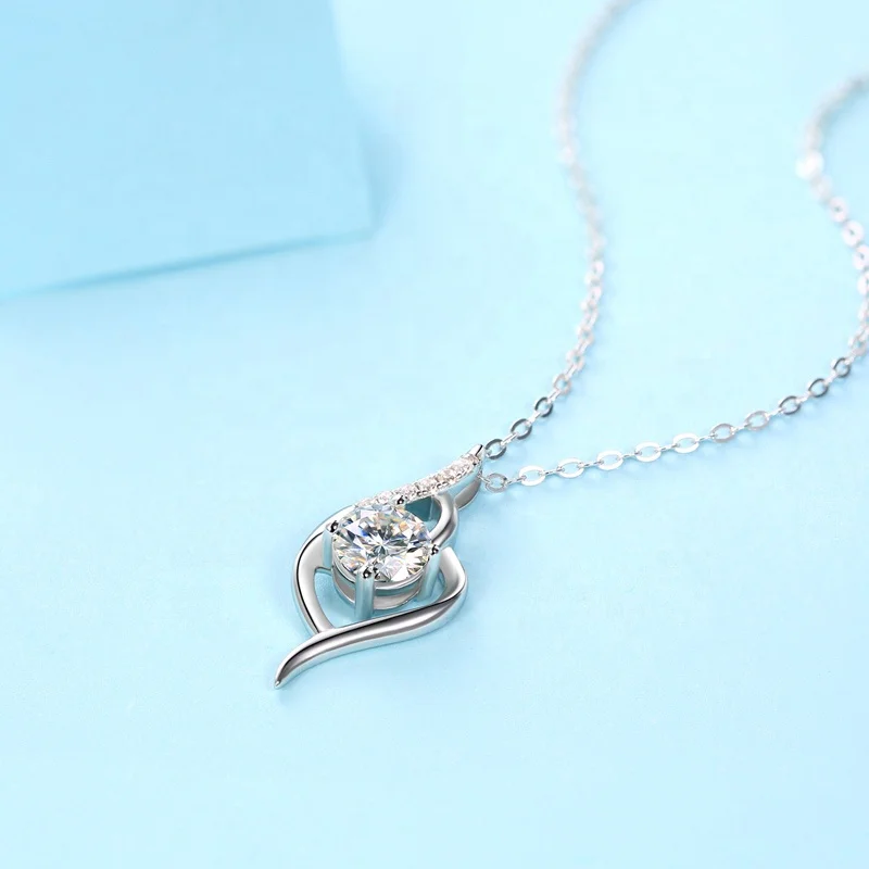 HMOIS silver 925 sterling love necklace crystal 1.0ct round moissanite chain necklace for women