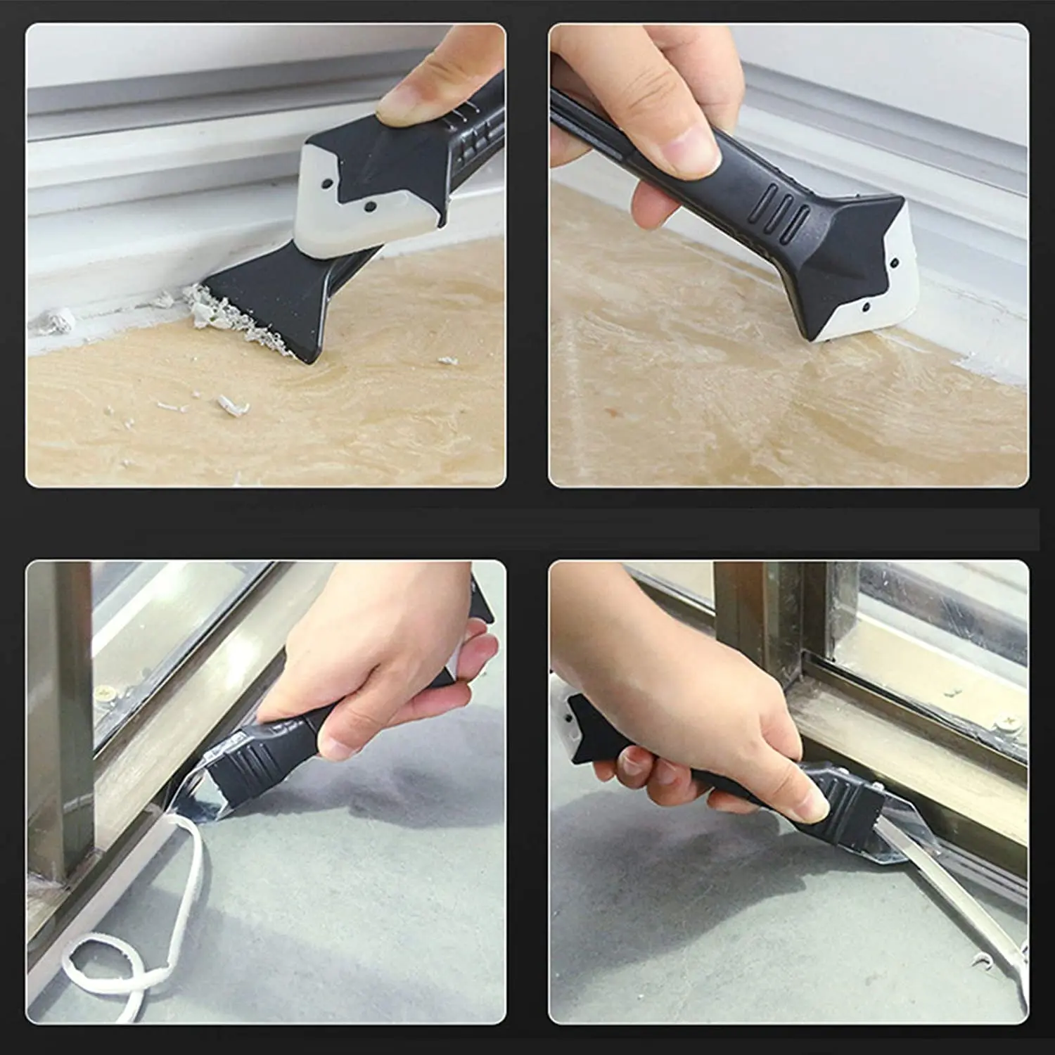Glass Glue Angle Scraper Stainless Steelhead Sealant Kit 3 in 1 Removal Silicon Taker Tile Caulking Grout Scraper Tool