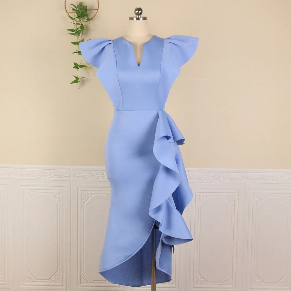Shop Our 4XL V-Neck High Waist Ruffled Dress - Elegant White Formal
