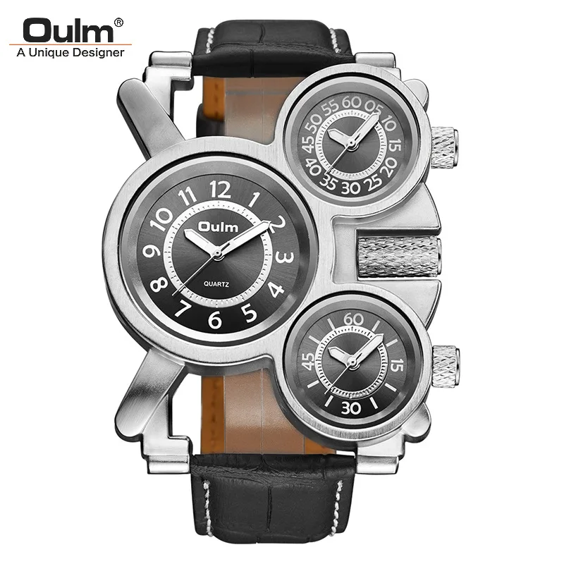 Oulm 1167 Top 10 Brands Guangzhou Men Quartz Watch Low Price Genuine Leather Strap Chronograph Character Sports Wristwatch