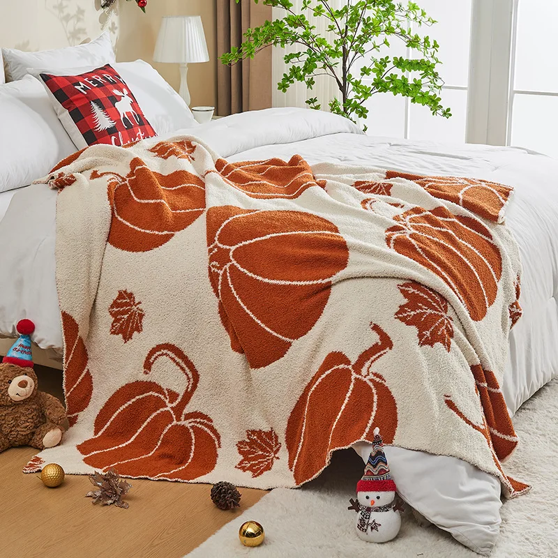 Cross-border for Christmas Pumpkin Half-side Velvet Bedding Blanket for Office Sofa Leisure Nap