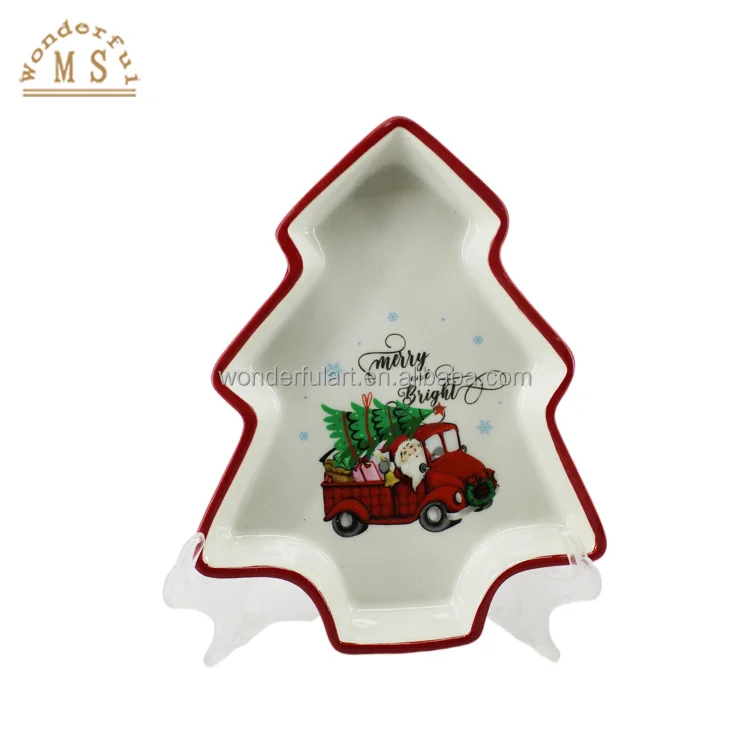 Oem 3D Christmas Tree Serving Tray Classical Style tray Kitchenware Ceramic Candy plate dish Tableware for Holiday Promotion