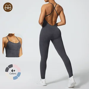 Ready to Ship Breathable Women's Yoga Sexy Cross Back Bodysuit Breathable One Piece Jumpsuit