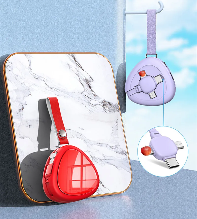 2023 New Heart shape 3in1 USB data charging cable Android phone three in one quick charging usb cable custom logo