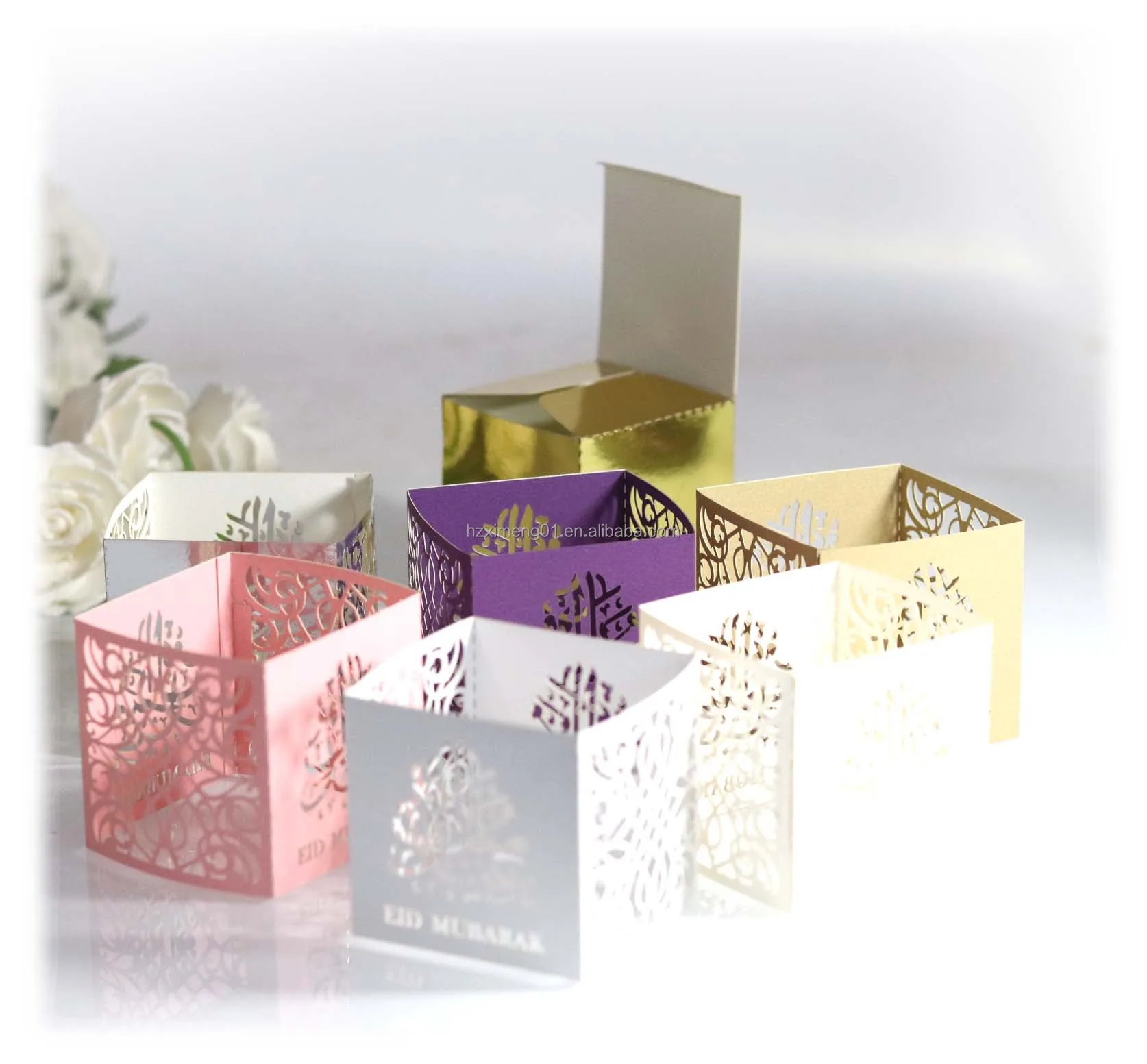 25pcs Laser Cut Eid Mubarak Crown Design Candy Boxes Wedding Favor Ramadan Decor 