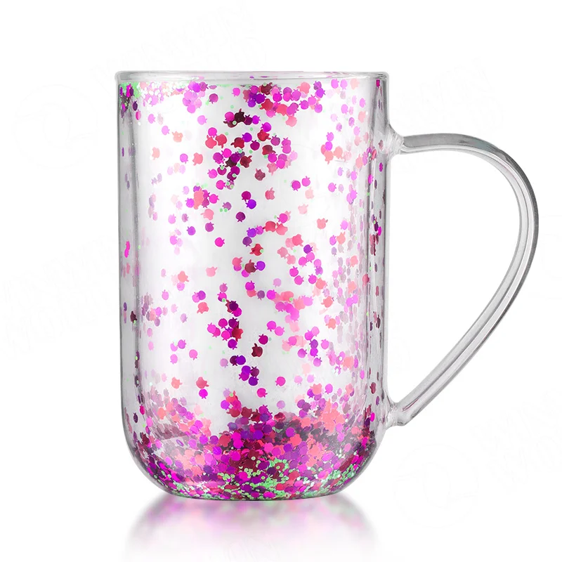 Glitter Double Wall Glass Mug Confetti Double Wall Cup- TongyiGift