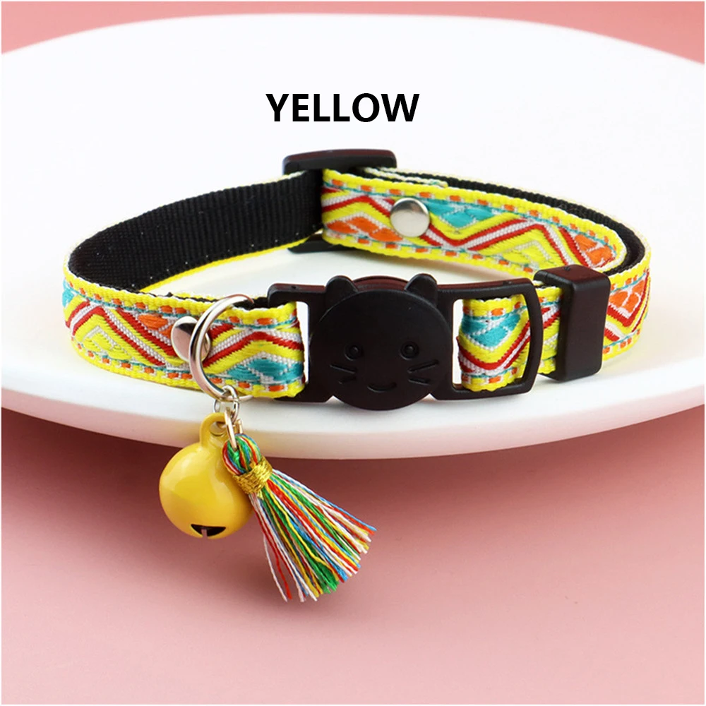 Breakaway Cat Collar with Bell and Bow Tie Tribal Pattern Geometric Adjustable Safety Kitty Kitten Collars Tassel Pet Supplies